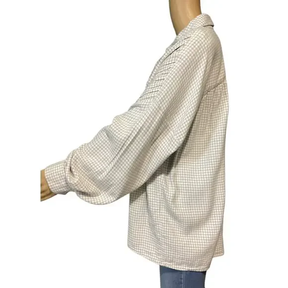 Peace Love World Boheme Check Plaid Button Front Pleated Top size XL - Picture 2 of 8